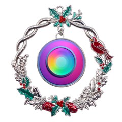 Circle Colorful Rainbow Spectrum Button Gradient Psychedelic Art Metal X mas Wreath Holly Leaf Ornament by Maspions