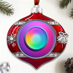 Circle Colorful Rainbow Spectrum Button Gradient Psychedelic Art Metal Snowflake And Bell Red Ornament by Maspions