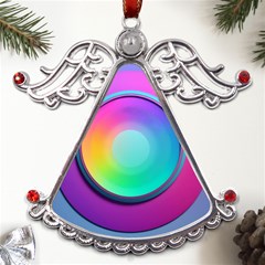 Circle Colorful Rainbow Spectrum Button Gradient Psychedelic Art Metal Angel With Crystal Ornament by Maspions