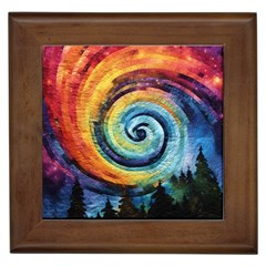 Cosmic Rainbow Quilt Artistic Swirl Spiral Forest Silhouette Fantasy Framed Tile