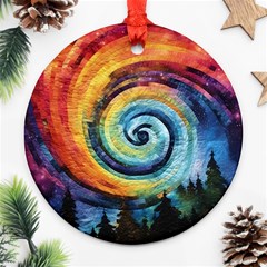 Cosmic Rainbow Quilt Artistic Swirl Spiral Forest Silhouette Fantasy Ornament (round)