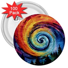 Cosmic Rainbow Quilt Artistic Swirl Spiral Forest Silhouette Fantasy 3  Buttons (100 Pack)  by Maspions