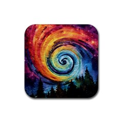 Cosmic Rainbow Quilt Artistic Swirl Spiral Forest Silhouette Fantasy Rubber Coaster (square) by Maspions