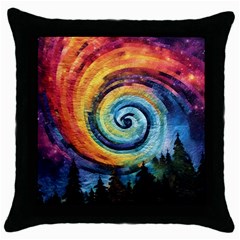 Cosmic Rainbow Quilt Artistic Swirl Spiral Forest Silhouette Fantasy Throw Pillow Case (black)