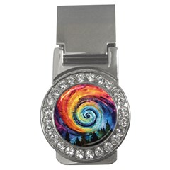 Cosmic Rainbow Quilt Artistic Swirl Spiral Forest Silhouette Fantasy Money Clips (cz)  by Maspions