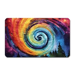 Cosmic Rainbow Quilt Artistic Swirl Spiral Forest Silhouette Fantasy Magnet (rectangular) by Maspions