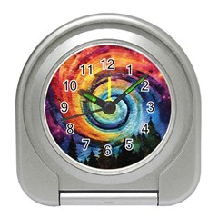 Cosmic Rainbow Quilt Artistic Swirl Spiral Forest Silhouette Fantasy Travel Alarm Clock by Maspions