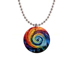 Cosmic Rainbow Quilt Artistic Swirl Spiral Forest Silhouette Fantasy 1  Button Necklace by Maspions