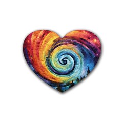 Cosmic Rainbow Quilt Artistic Swirl Spiral Forest Silhouette Fantasy Rubber Coaster (heart) by Maspions