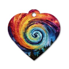 Cosmic Rainbow Quilt Artistic Swirl Spiral Forest Silhouette Fantasy Dog Tag Heart (one Side) by Maspions