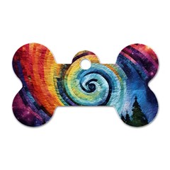 Cosmic Rainbow Quilt Artistic Swirl Spiral Forest Silhouette Fantasy Dog Tag Bone (one Side)