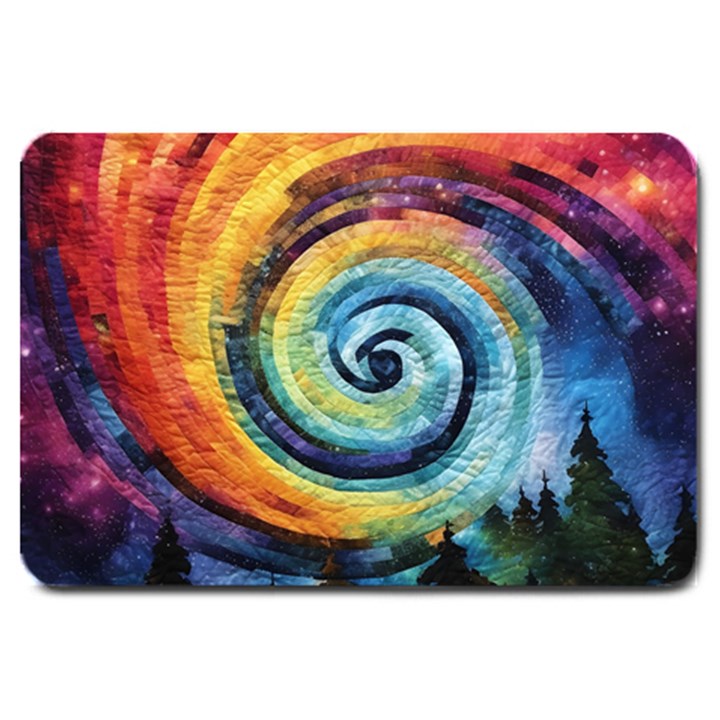 Cosmic Rainbow Quilt Artistic Swirl Spiral Forest Silhouette Fantasy Large Doormat