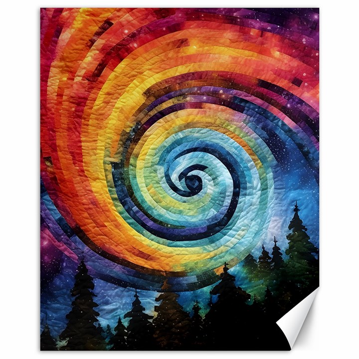 Cosmic Rainbow Quilt Artistic Swirl Spiral Forest Silhouette Fantasy Canvas 11  x 14 