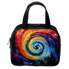 Cosmic Rainbow Quilt Artistic Swirl Spiral Forest Silhouette Fantasy Classic Handbag (one Side)