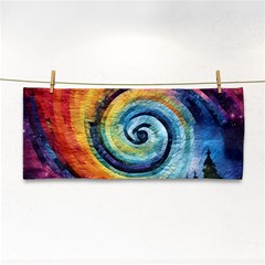 Cosmic Rainbow Quilt Artistic Swirl Spiral Forest Silhouette Fantasy Hand Towel by Maspions