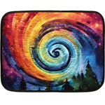 Cosmic Rainbow Quilt Artistic Swirl Spiral Forest Silhouette Fantasy Two Sides Fleece Blanket (Mini) 35 x27  Blanket Front