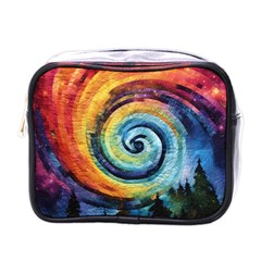 Cosmic Rainbow Quilt Artistic Swirl Spiral Forest Silhouette Fantasy Mini Toiletries Bag (one Side)