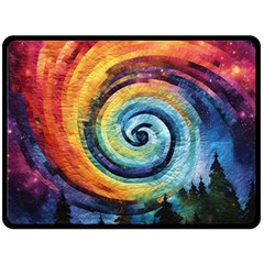 Cosmic Rainbow Quilt Artistic Swirl Spiral Forest Silhouette Fantasy Fleece Blanket (large) by Maspions