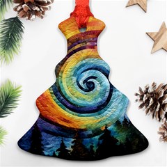 Cosmic Rainbow Quilt Artistic Swirl Spiral Forest Silhouette Fantasy Ornament (christmas Tree) 