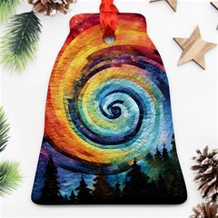 Cosmic Rainbow Quilt Artistic Swirl Spiral Forest Silhouette Fantasy Ornament (bell)