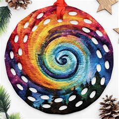 Cosmic Rainbow Quilt Artistic Swirl Spiral Forest Silhouette Fantasy Round Filigree Ornament (two Sides) by Maspions