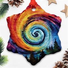 Cosmic Rainbow Quilt Artistic Swirl Spiral Forest Silhouette Fantasy Snowflake Ornament (two Sides)