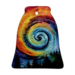 Cosmic Rainbow Quilt Artistic Swirl Spiral Forest Silhouette Fantasy Bell Ornament (two Sides) by Maspions