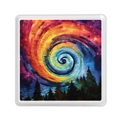 Cosmic Rainbow Quilt Artistic Swirl Spiral Forest Silhouette Fantasy Memory Card Reader (square)