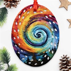 Cosmic Rainbow Quilt Artistic Swirl Spiral Forest Silhouette Fantasy Ornament (oval Filigree)