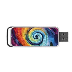 Cosmic Rainbow Quilt Artistic Swirl Spiral Forest Silhouette Fantasy Portable Usb Flash (one Side) by Maspions