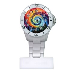 Cosmic Rainbow Quilt Artistic Swirl Spiral Forest Silhouette Fantasy Plastic Nurses Watch