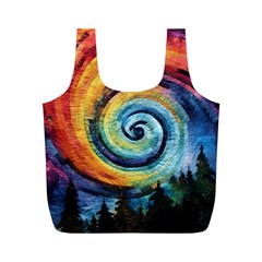 Cosmic Rainbow Quilt Artistic Swirl Spiral Forest Silhouette Fantasy Full Print Recycle Bag (m)