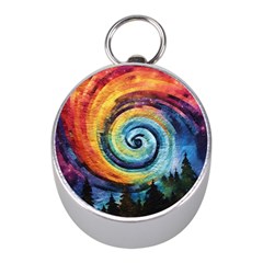 Cosmic Rainbow Quilt Artistic Swirl Spiral Forest Silhouette Fantasy Mini Silver Compasses by Maspions