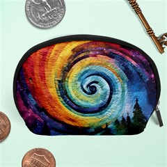 Cosmic Rainbow Quilt Artistic Swirl Spiral Forest Silhouette Fantasy Accessory Pouch (large) by Maspions