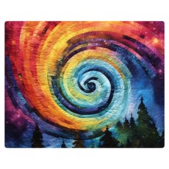 Cosmic Rainbow Quilt Artistic Swirl Spiral Forest Silhouette Fantasy Two Sides Premium Plush Fleece Blanket (teen Size)