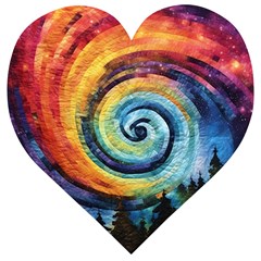 Cosmic Rainbow Quilt Artistic Swirl Spiral Forest Silhouette Fantasy Wooden Puzzle Heart