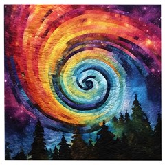 Cosmic Rainbow Quilt Artistic Swirl Spiral Forest Silhouette Fantasy Wooden Puzzle Square by Maspions