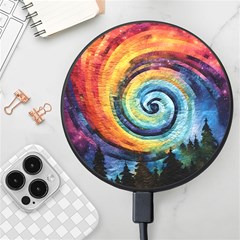 Cosmic Rainbow Quilt Artistic Swirl Spiral Forest Silhouette Fantasy Wireless Fast Charger(black) by Maspions