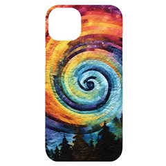 Cosmic Rainbow Quilt Artistic Swirl Spiral Forest Silhouette Fantasy Iphone 14 Plus Black Uv Print Case