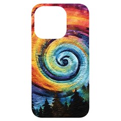 Cosmic Rainbow Quilt Artistic Swirl Spiral Forest Silhouette Fantasy Iphone 14 Pro Black Uv Print Case by Maspions