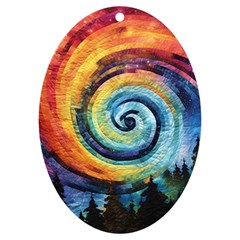 Cosmic Rainbow Quilt Artistic Swirl Spiral Forest Silhouette Fantasy Uv Print Acrylic Ornament Oval by Maspions