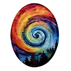 Cosmic Rainbow Quilt Artistic Swirl Spiral Forest Silhouette Fantasy Oval Glass Fridge Magnet (4 Pack) by Maspions