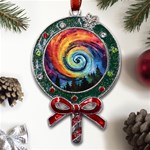 Cosmic Rainbow Quilt Artistic Swirl Spiral Forest Silhouette Fantasy Metal X Mas Lollipop with Crystal Ornament Front