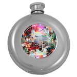 Digital Computer Technology Office Information Modern Media Web Connection Art Creatively Colorful C Round Hip Flask (5 oz) Front