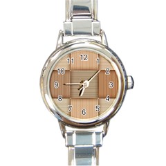 Wooden Wickerwork Texture Square Pattern Round Italian Charm Watch