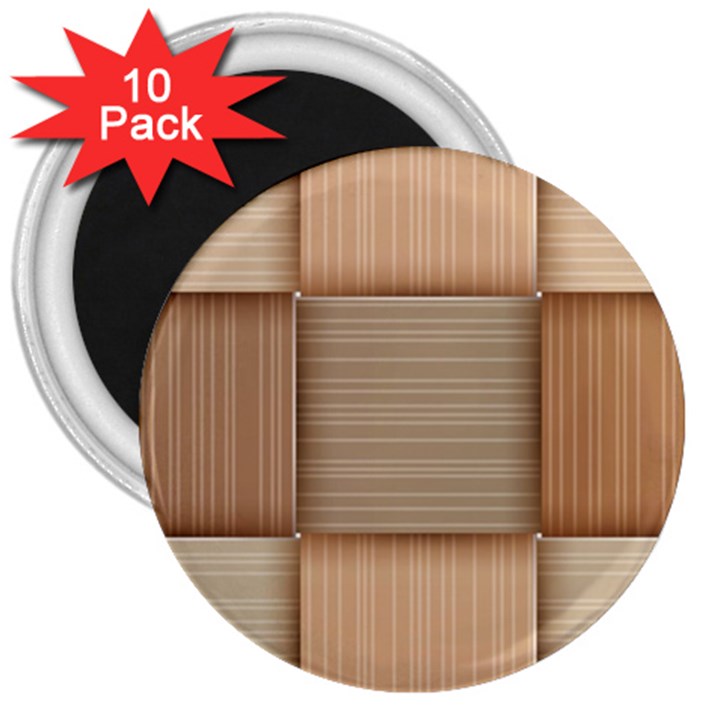 Wooden Wickerwork Texture Square Pattern 3  Magnets (10 pack) 