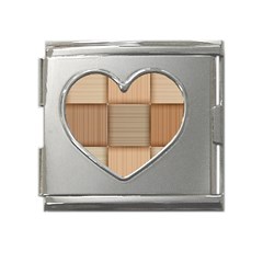 Wooden Wickerwork Texture Square Pattern Mega Link Heart Italian Charm (18mm) by Maspions