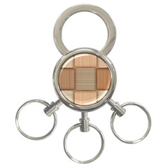 Wooden Wickerwork Texture Square Pattern 3-ring Key Chain