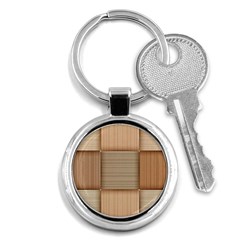 Wooden Wickerwork Texture Square Pattern Key Chain (round)