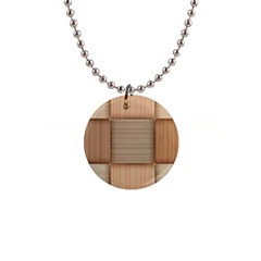 Wooden Wickerwork Texture Square Pattern 1  Button Necklace